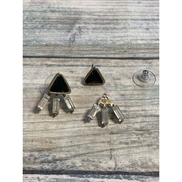 Black Gold Tone 3 pcs EARRINGS Posts Triangle‎ Rhinestones Costume Jewelry - Picture 1 of 5